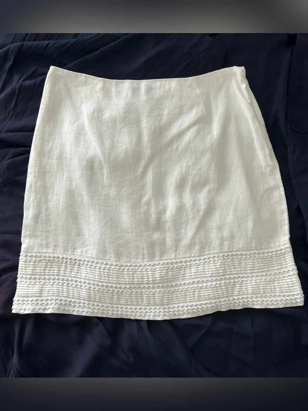 Tommy Bahama White Linen Mini Skirt with Crochet Trim